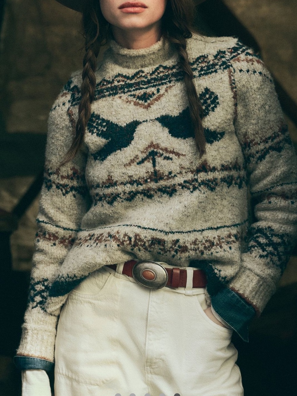 Anthropologie Long-Sleeve Mock-Neck Sweater Pilcro NEW Small Rustic Boho Bird